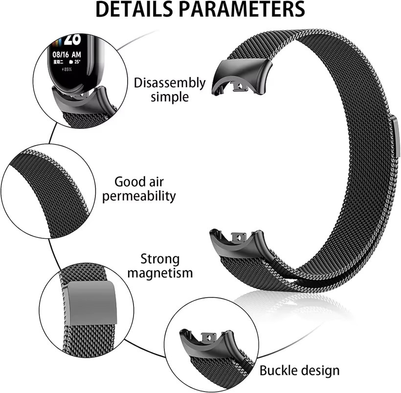 Uhrenarmband Milanaise Edelstahl, Schwarz, Unisex - Bild 2