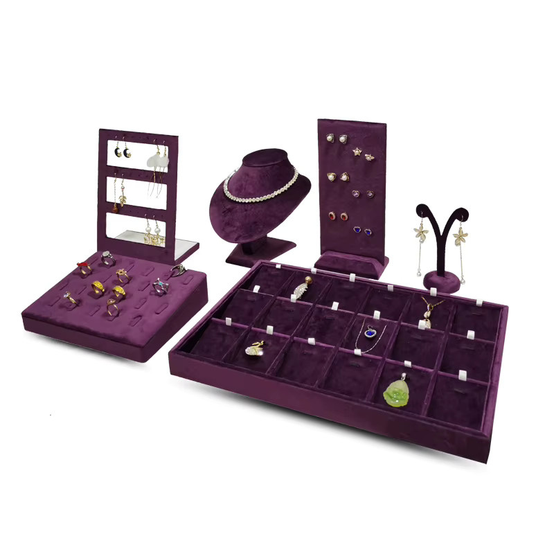 TREACHI Schmuck Display aus Samt für Ringe, Ohrringe und Halsketten in Lila und Grün - Bild 2