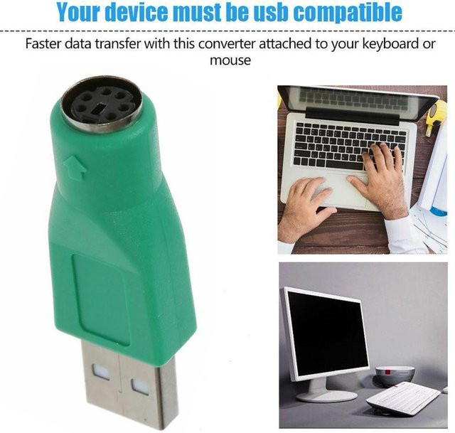 USB auf PS/2 Adapter Konverter für Tastatur und Maus, PS/2 Mini DIN 6 Pin Buchse auf USB A Stecker, Farbe: Grün - Bild 1