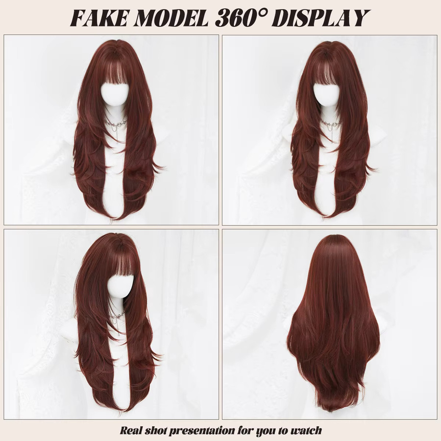7JHH WIGS Perücke, Kupfer, lang, gerade, geschichtet, Damen - Bild 3