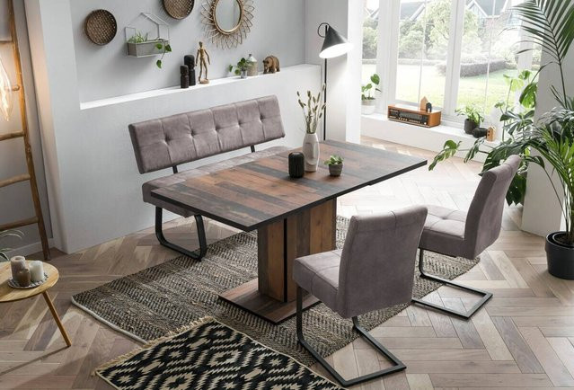 Essgruppe Hela Luise II in Grau aus Microfaser und Metall im Vintage-Design, B/H/T: 160 x 76 x 80 cm - Bild 1