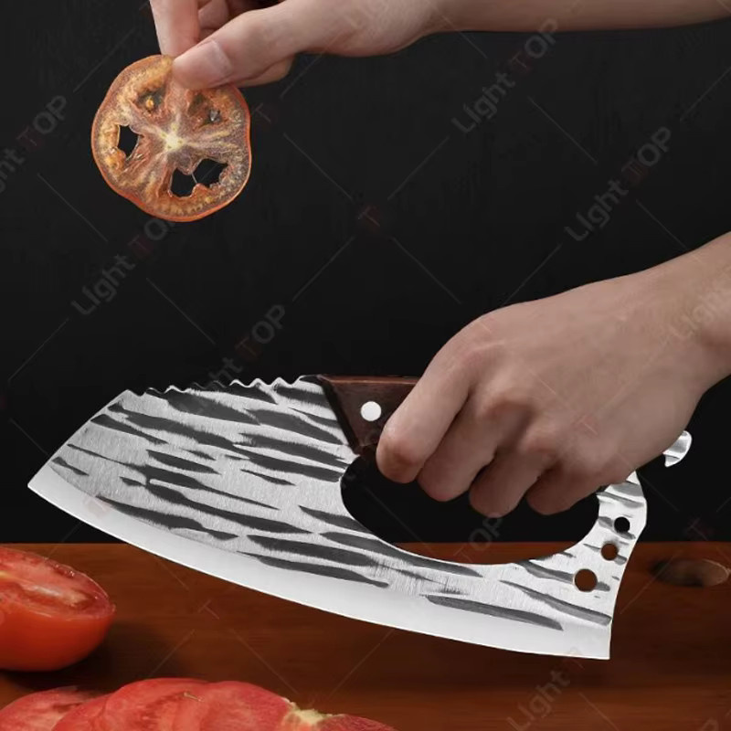 WXCOO Handgefertigtes Edelstahl-Fleischermesser aus geschmiedetem Stahl in Silber mit Holzgriff zum Entbeinen, Schneiden von Gemüse und Obst - Bild 4