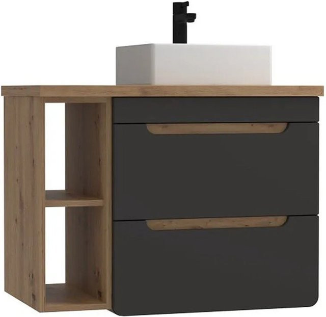 Einzelwaschtisch Aruba von Vente-unique in Anthrazitgrau und Naturfarben Hell, Breite: 80 cm - Bild 1