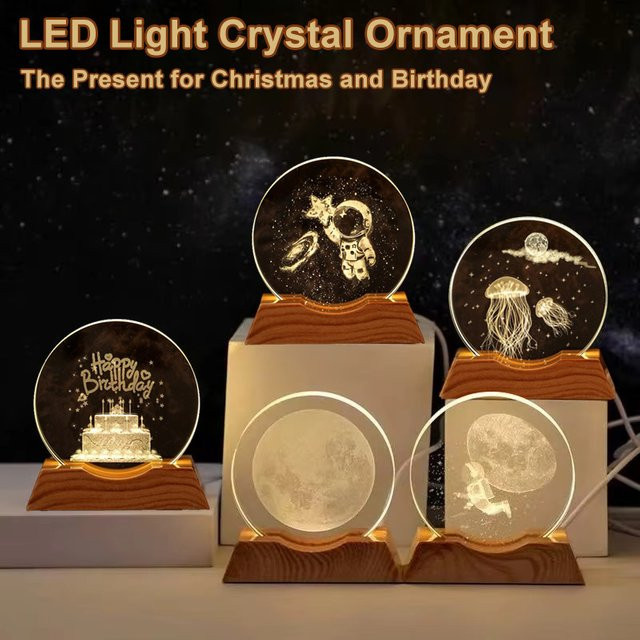 LINYILIGHT LED Kristall-Ornament Schreibtischlampe mit USB-Anschluss und warmweißem Licht in Mehrfarbig und Transparent - Bild 1