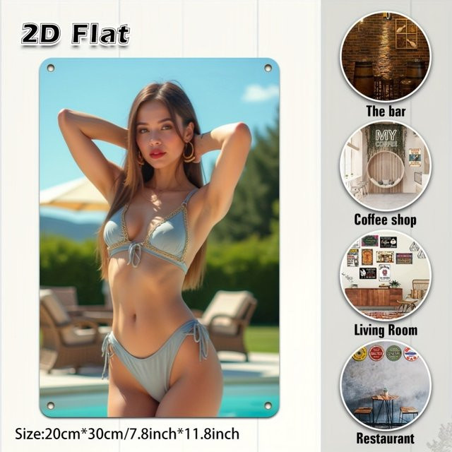 HELLOYOUNG Metall-Wandkunst Schild Bikini Motiv Mehrfarbig - Bild 1
