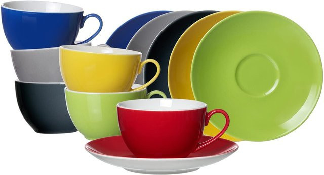 Ritzenhoff & Breker Kaffeetassen mit Untertassen Doppio aus Keramik, 6er Set, Multicolor, 200 ml - Bild 1