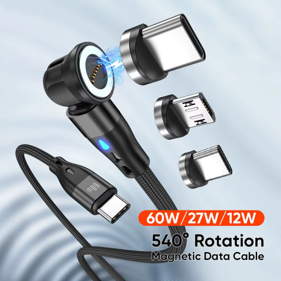 AUFU 540 Drehbares Magnetkabel 60 W Schnellladekabel mit USB-C und Micro-USB in Schwarz - Bild 3