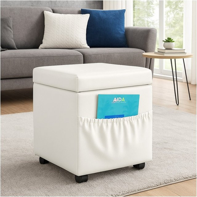 Möbel direkt online Polsterhocker Cube mit Rollen und abnehmbarem Deckel aus Stoff und Holz - Bild 1