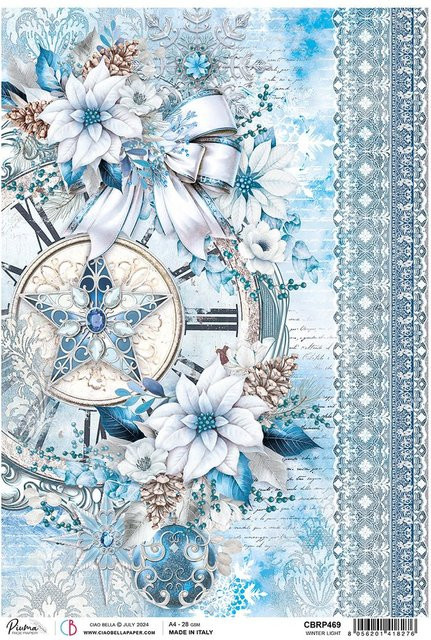 Motiv-Strohseide Ciao Bella Elegance of Blue - Winter Light in Blau, Format A4 - Bild 1