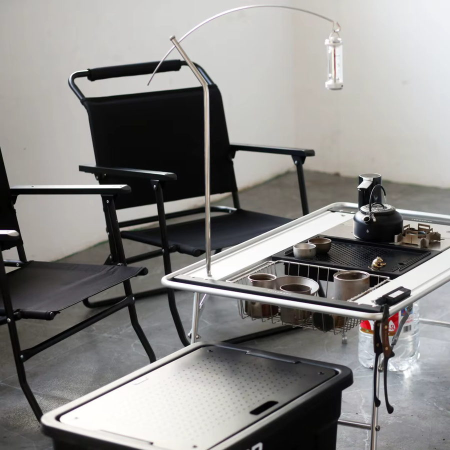 Tryhomy Tischlampenständer aus Edelstahl in Silber, gebogener Outdoor-Camping-Lampenständer im Industrial-Design - Bild 3