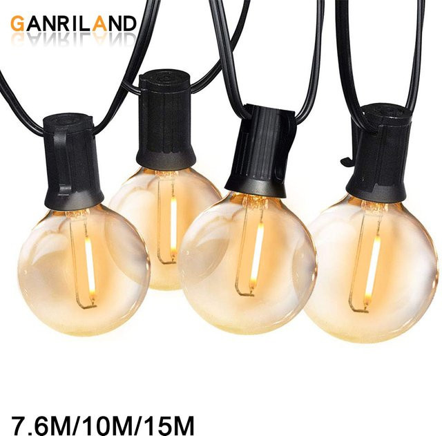 Ganriland LED-Lichterkette Outdoor mit warmweißen G40 Globus Leuchtmitteln, E12, wetterfest IP44, anschließbar - Bild 1