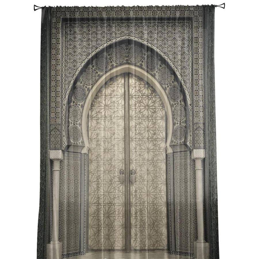 Yiran Furniture Vintage-Tür Chiffon-Vorhang im marokkanischen Stil, transparent, B: 135 cm, H: 215 cm - Bild 1