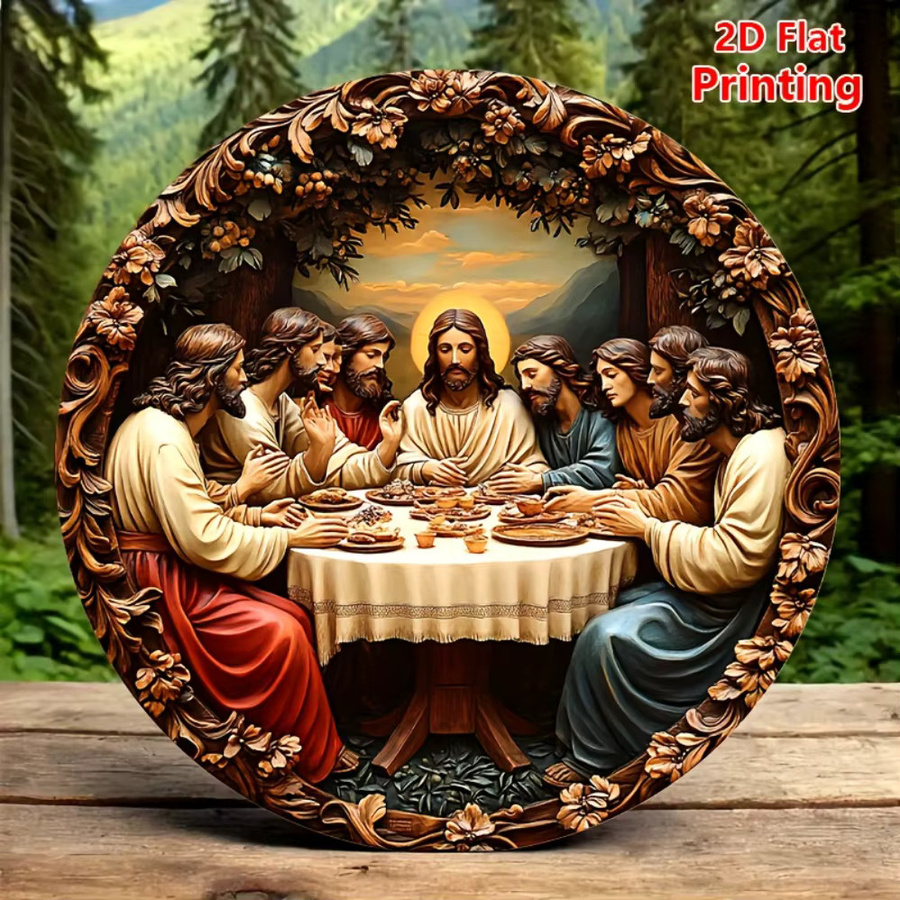 CIFBUY Vintage Last Supper Wandkunst aus Aluminium, rundes religiöses Metallblech-Dekor, Durchmesser: 20 cm - Bild 2