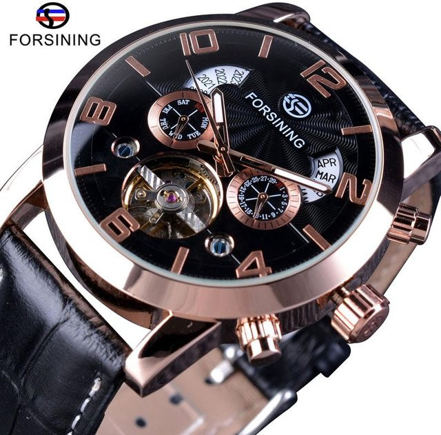 Forsining Armbanduhr, Automatik, Edelstahl, Gold, Leder, 46 mm, Herren - Bild 1