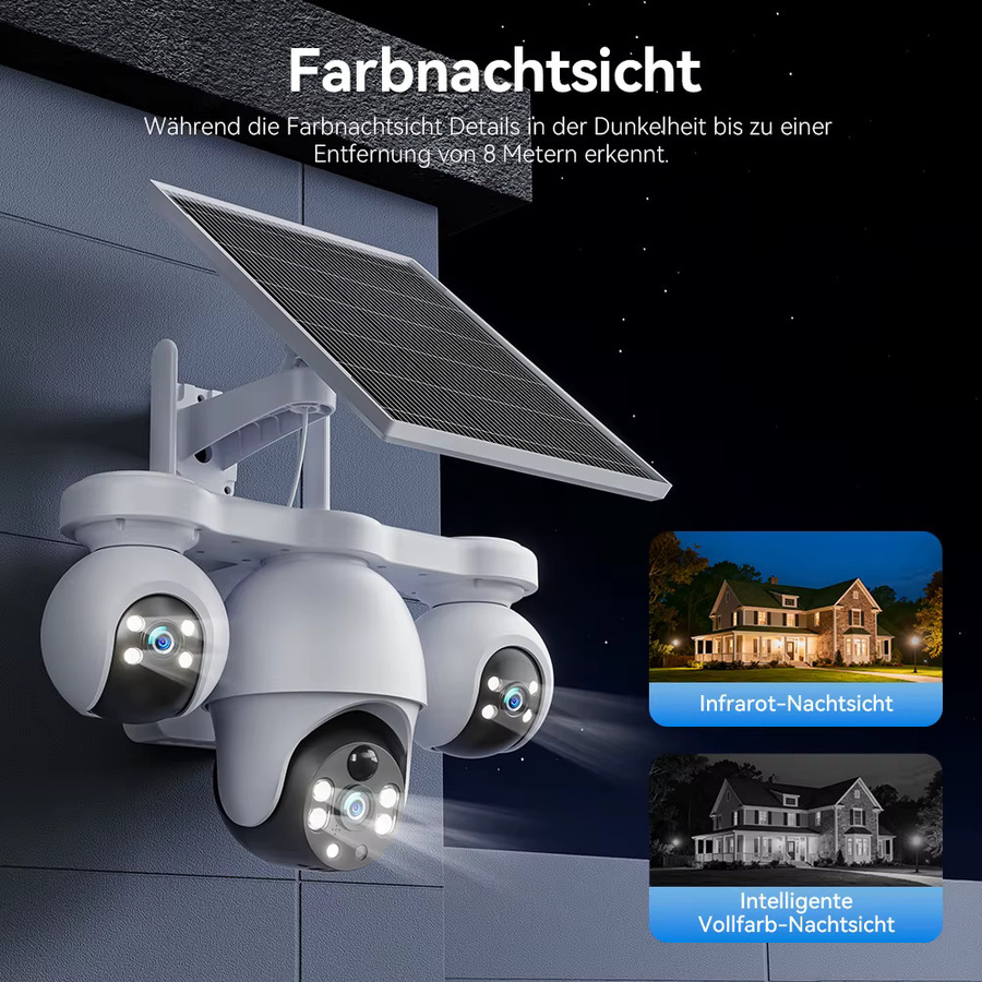V380 Pro 4G LTE Solar Überwachungskamera für den Außenbereich mit 8MP Dreifach-Objektiv, PTZ und Auto-Tracking, Weiß - Bild 8