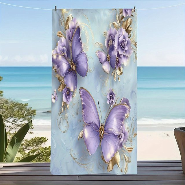 Strandtuch im Vintage-Stil mit Schmetterlingen und Blumen von JMG Household Supplies, Farbe: Multicolour, B x H: 70 x 140 cm - Bild 1