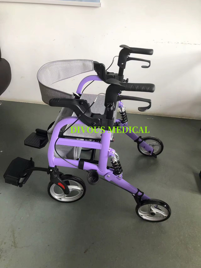 DIVOUS Elektrischer zusammenklappbarer Gehrollator für Erwachsene mit Sitzrollstuhl in Grau und Lila - Bild 2