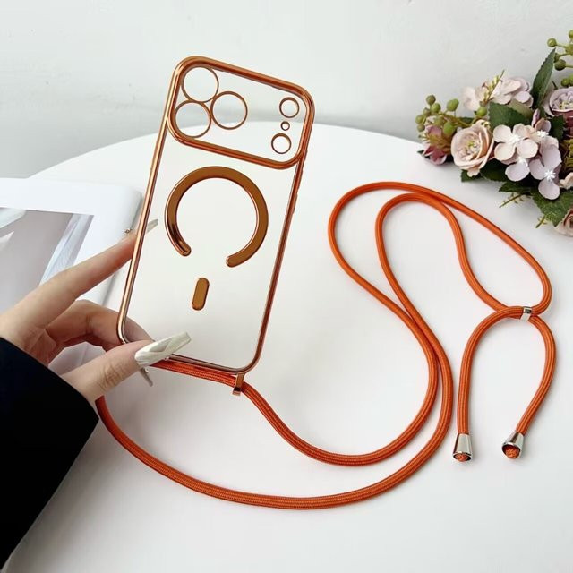 Magnetische transparente Halskette mit Lanyard-Beschichtung für Apple iPhone 17, 15 Pro Max, 14, 13, 12 in Silber/Transparent für MagSafe-Kompatibilität - Bild 1