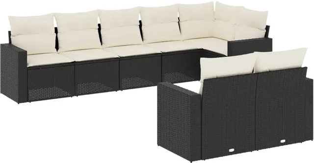 vidaXL 8-tlg. Garten-Sofagarnitur in L-Form aus Poly-Rattan und pulverbeschichtetem Stahl in Schwarz mit cremeweißen Kissen - Bild 1