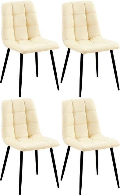 4er Set Esszimmerstühle DELUKE FANOR aus Kunstleder in Creme mit Stepp-Muster, B/T/H: 45 x 55 x 84 cm - Bild 1