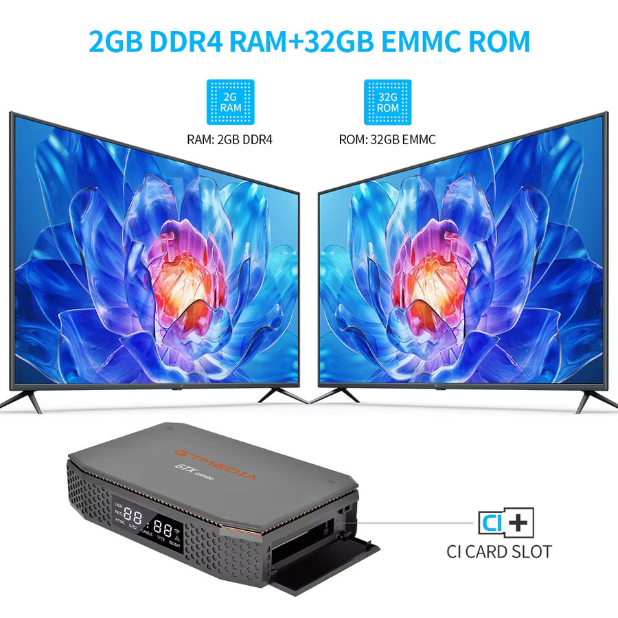 GTMEDIA GTX COMBO Android 9.0 TV-Box mit 4K/8K Unterstützung, DVB-S2/S2X, T2, C2, 2GB RAM, 32GB Speicher, CA-Kartensteckplatz und Bluetooth in Schwarz - Bild 4