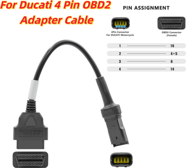JFIND OBD2-Adapterkabel von 4-Pin auf 16-Pin für Ducati Motorrad-Diagnosescanner in Schwarz - Bild 1