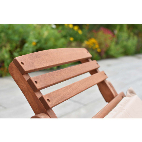 Merxx Gartenliege Ipanema aus Eukalyptusholz mit wetterfester Auflage in Grün und Beige - Bild 3