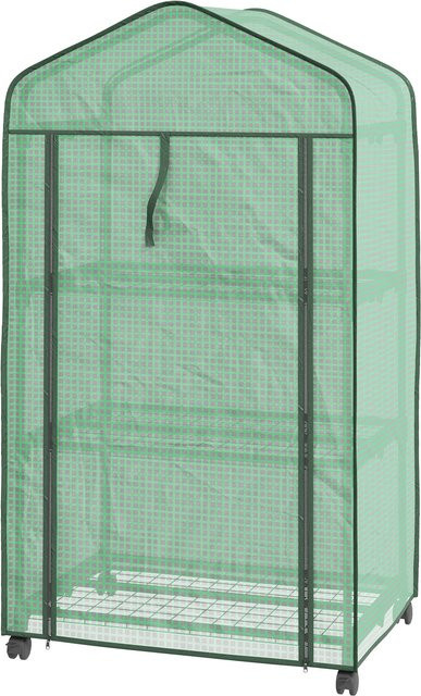 Outsunny Garten-Gewächshaus mit 3 Regalebenen in Grün, Balkon-Gewächshaus mit Stahlrahmen und verstärkter PE-Abdeckung, B/T/H: 69 x 49 x 130 cm - Bild 1