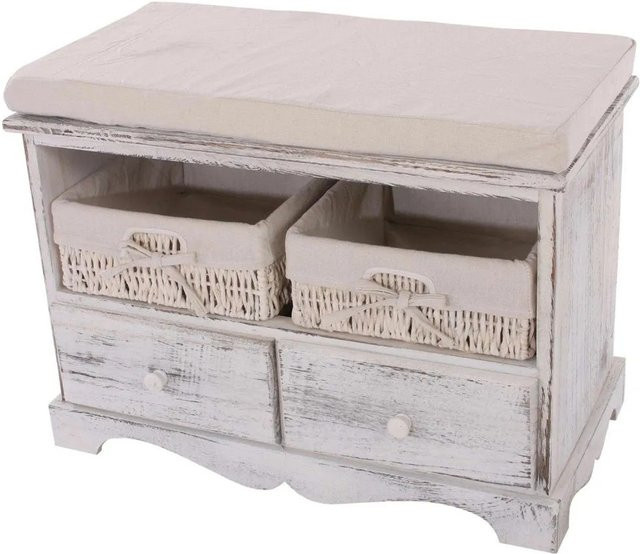 MCW Sitzbank Kommode mit 2 Körben im Shabby-Look, Farbe Weiß, B/H/T: 42 x 62 x 33 cm - Bild 1