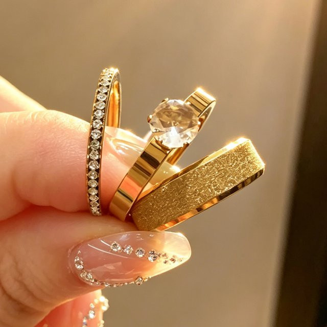 Yupsk Ringe, Edelstahl, Gold, Damen, 3 Stück/Set - Bild 1