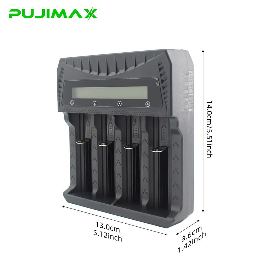 PUJIMAX Smart-Ladegerät mit LCD-Anzeige in Schwarz für AA, AAA, 18650, 26650, 14500, 16340, 18500 und 21700 Ni-MH, Ni-Cd sowie Li-Ionen-Akkus - Bild 4