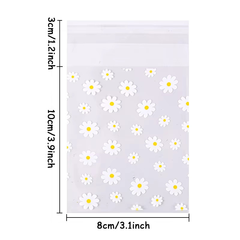 Transparente Kunststoff Geschenkbeutel mit Gänseblümchen-Design für Hochzeiten, Partys oder Weihnachten, 50 Stück - Bild 3