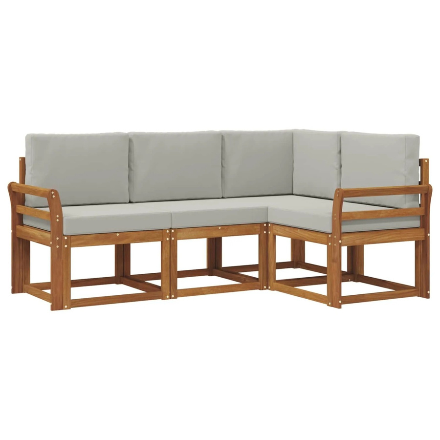vidaXL Outdoor-Sofagarnitur in L-Form aus massivem Akazienholz mit Kissen in Grau - Bild 2