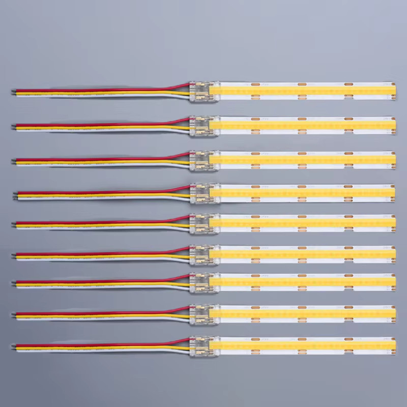Lötfreier COB-LED-Drahtverbinder mit 8 mm und 10 mm Anschluss für FCOB RGB CCT LED-Streifen, Set aus 2 3-poligen Steckern mit Draht, Mehrfarbig - Bild 2