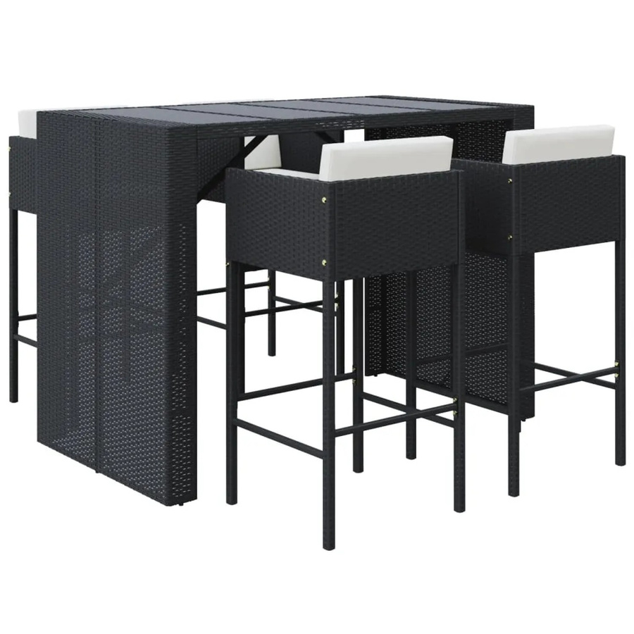 vidaXL 5-tlg Gartenbar-Set aus Poly Rattan mit Kissen und Hartglas in Schwarz - Bild 2