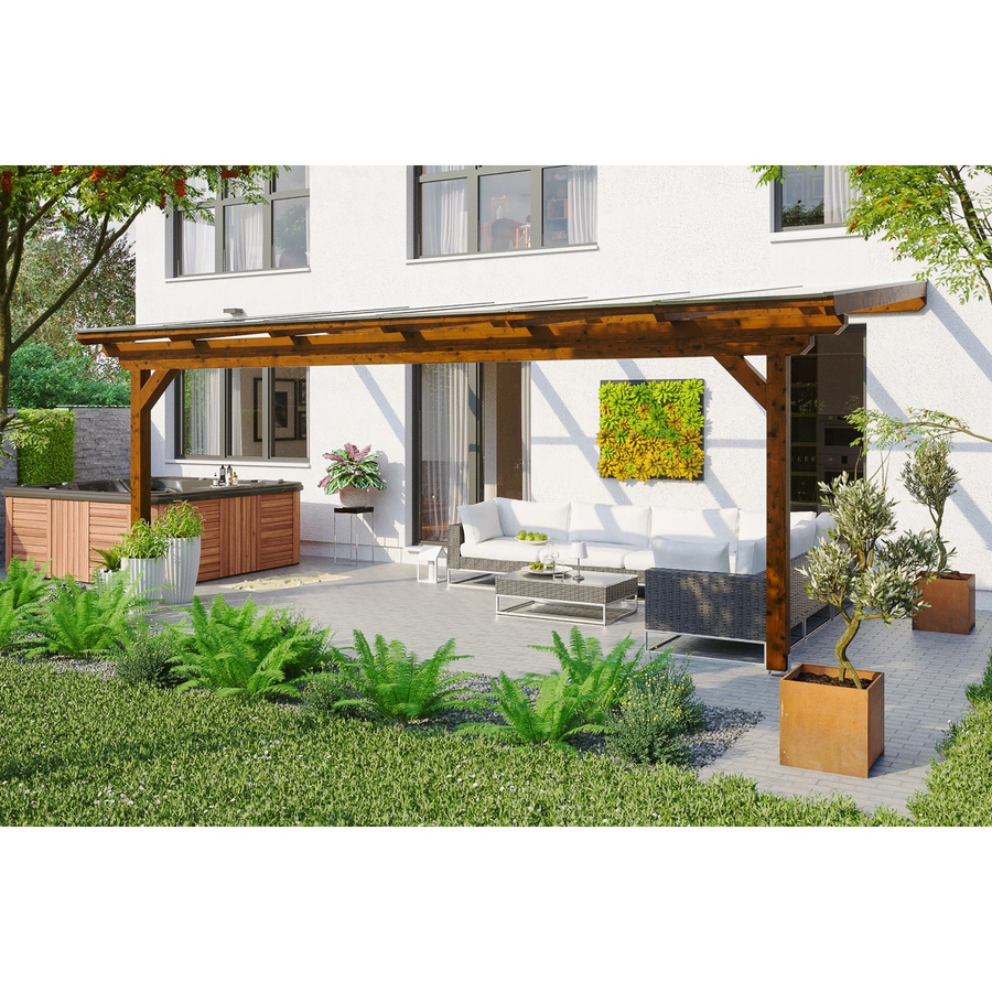 Skan Holz Terrassenüberdachung Ancona aus Leimholz mit Polycarbonat-Dach in Nussbaum Braun, Breite: 648 cm - Bild 2