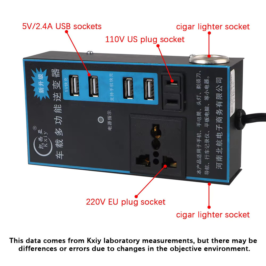 Auto-Wechselrichter DC 12 V/24 V zu AC 110 V/220 V Konverter mit 8 Ports, 200 W, USB PD Typ-C Ladegeräte, Schwarz - Bild 4