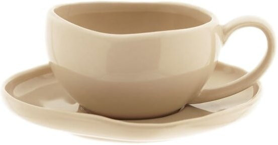 Almina Wave Biscuit Mokkatassen mit Untertellern aus Porzellan, 12-teiliges Set, Beige - Bild 1