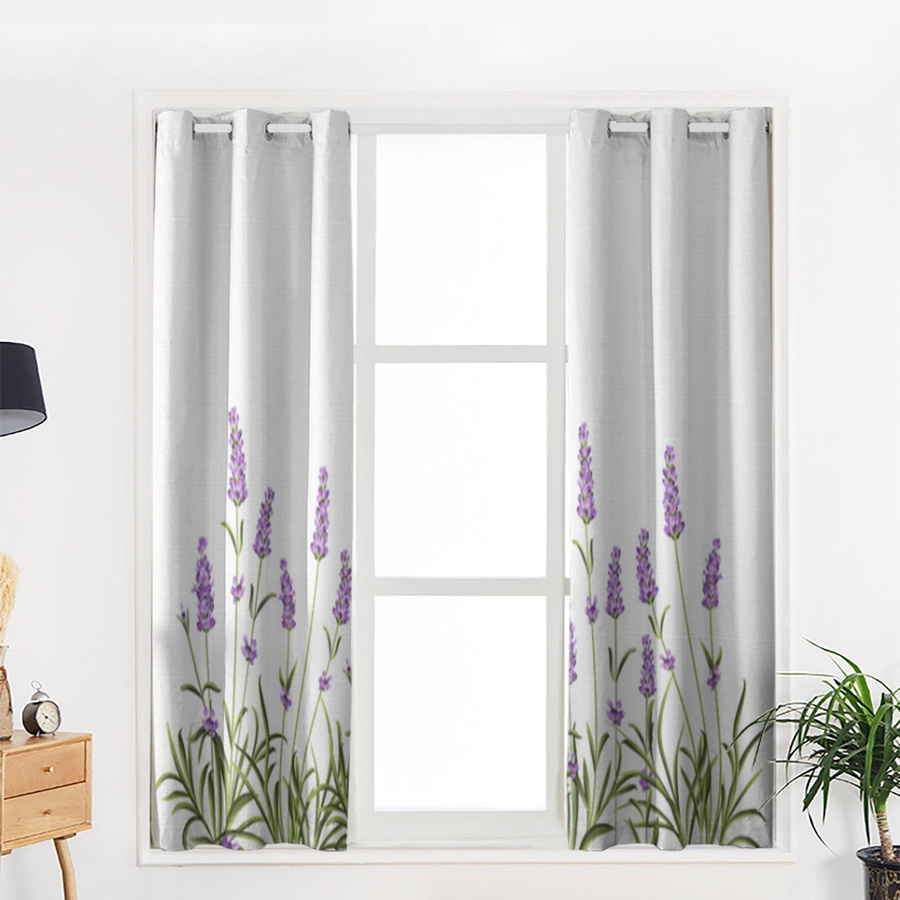 Super Six Fenstervorhang mit Lavendelblüten-Design in Lila, 2er-Set, B: 70 cm, H: 100 cm - Bild 1