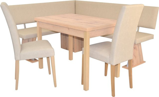 Möbel direkt online 4-teilige moderne Eckbankgruppe mit Auszugsfunktion in Eiche-Nachbildung-Melamindekor, Schenkelmaß: 150 x 182 cm - Bild 1