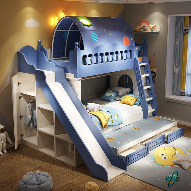 ZHIO Kinderbett für Mädchen in Blau mit modernem Design und Sicherheitsgitter, B/T: 120 x 190 cm - Bild 1