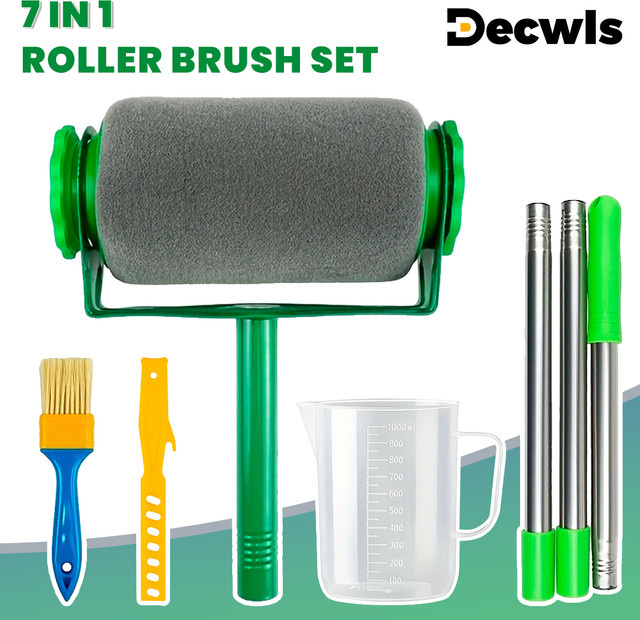 TEMPS DETIR 7-in-1 Multifunktions-Farbrollerpinsel-Set mit 1000 ml Farbmessbecher und 1 m anschließbarem Stab für DIY-Malarbeiten - Bild 1