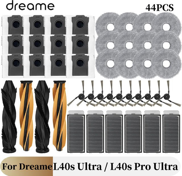 Dreame L40s Ultra und L40s Pro Ultra Ersatzteil-Set mit Hauptbürste, Seitenbürste, HEPA-Filter, Wischmopp und Staubbeuteln - Bild 1