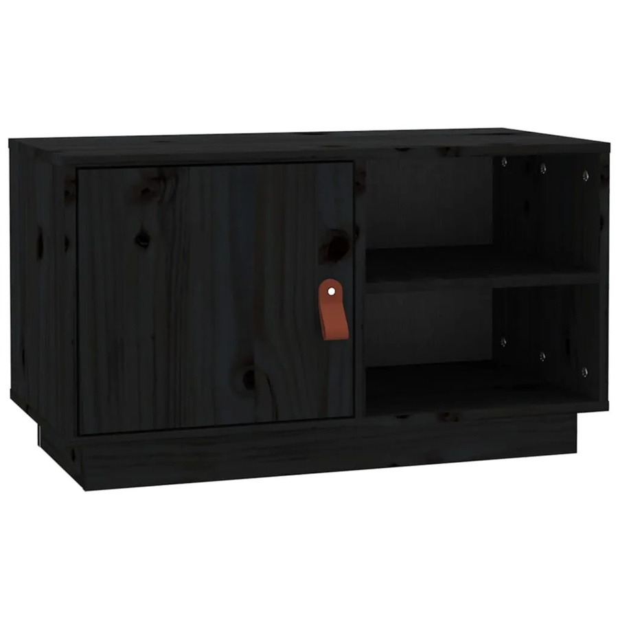 vidaXL TV-Schrank aus massivem Kiefernholz in Schwarz, rustikaler Stil, B/T/H: 70 x 34 x 40 cm - Bild 2