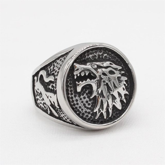 YIRAN Jewelry Wolf Ring, Edelstahl, Schwarz, Herren - Bild 1