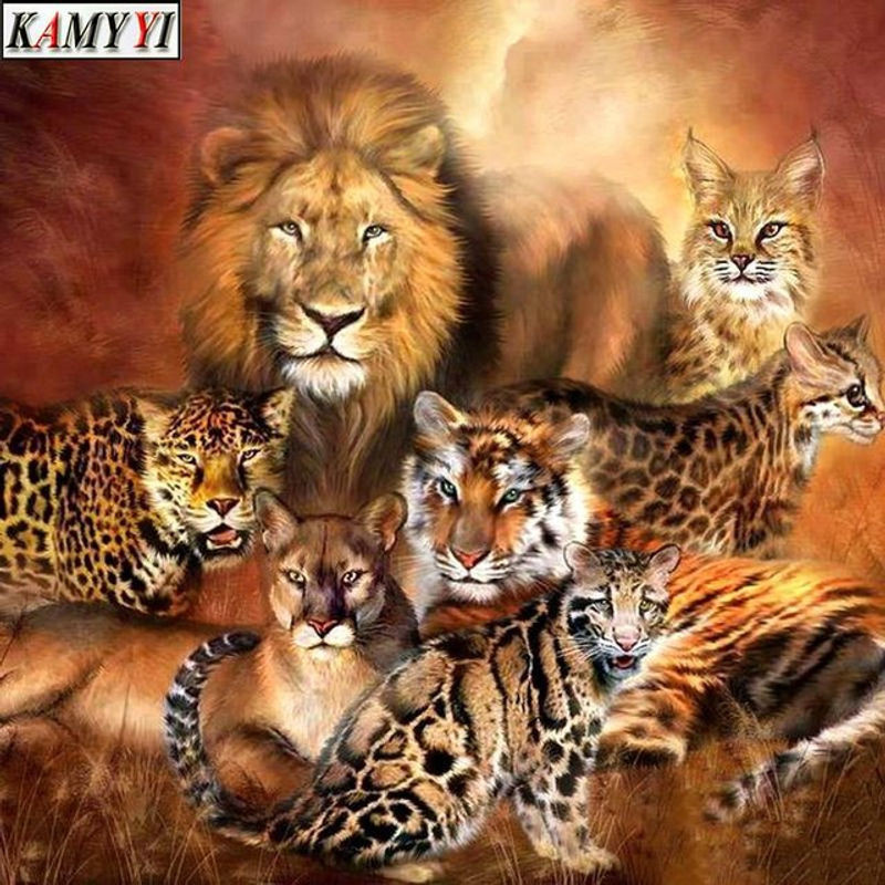 FIYO Diamond Painting Set mit Löwen und Leoparden Motiv, 5D DIY Diamantmalerei als Kreuzstich-Stickerei, mehrfarbig, 30 x 30 cm - Bild 1