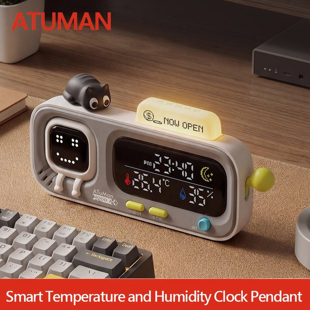 DUKA MOODA Intelligente Desktop-Temperatur- und Luftfeuchtigkeitsuhr in Weiß mit digitalem Temperatur- und Feuchtigkeitsmesser und Spaß-Reminder - Bild 1