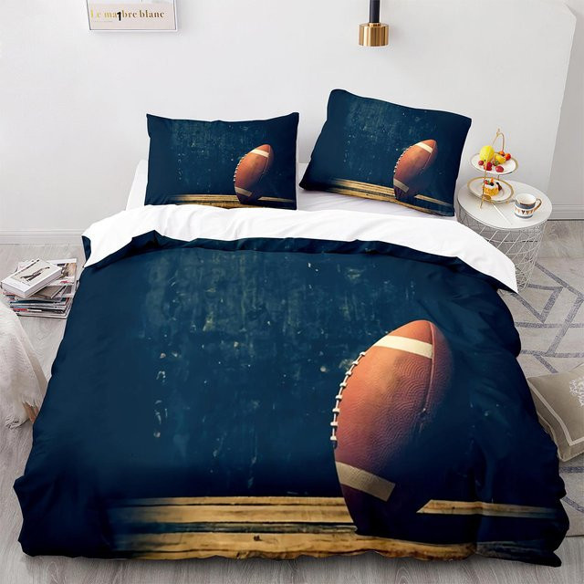 Bettwäsche Set American Football King Queen mit Rugby Spieler Muster, Blau, aus Polyester, B/H: 135 x 200 cm - Bild 1