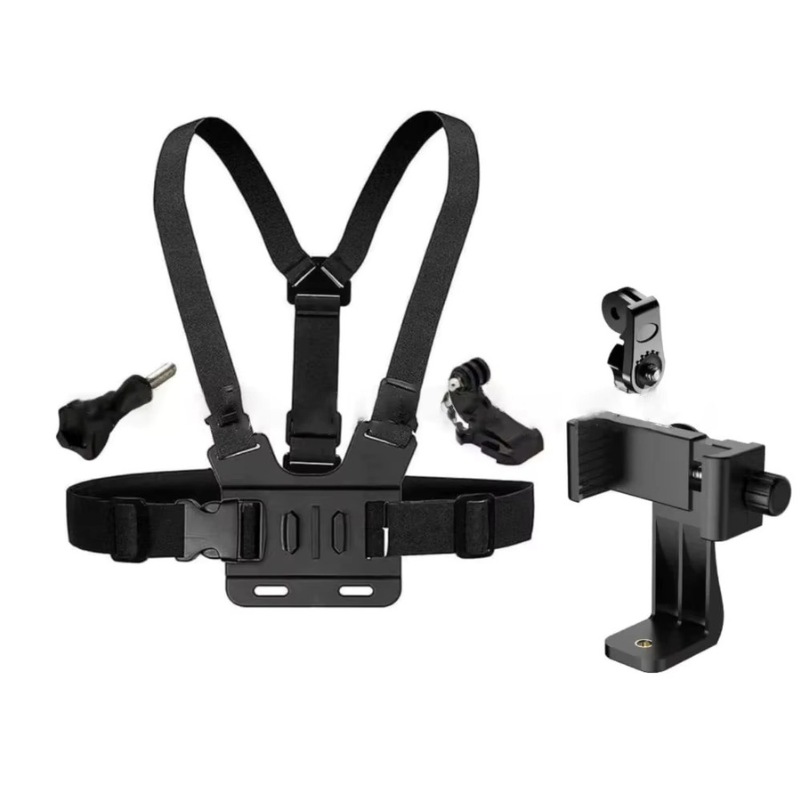Verstellbarer Telefon-Clip-Halter mit Brustgurt-Befestigung für Sportkameras und Handys in Schwarz - Bild 5