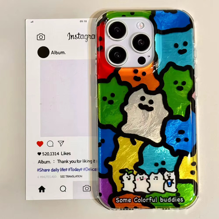 Handyhülle mit buntem Katzen-Design und schwarzen Linien für Apple iPhone 16 15 14 13 12 Pro Max und weitere Modelle, mehrfarbig - Bild 4